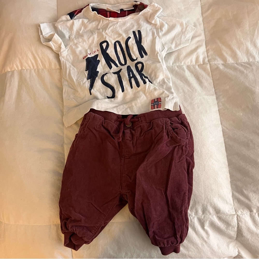 Zara BabyBoy White and Red Plaid T-Shirt